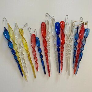 Vintage Icicle Decorations LOT Plastic Handmade? Colorful Ornaments